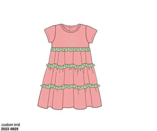 RTS: Kira’s Watermelon- Girls Knit Ruffle Dress (No Monogram)