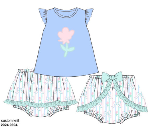 Pre Order 116: Prescott Petals & Plaid- Girls Knit Diaper Set