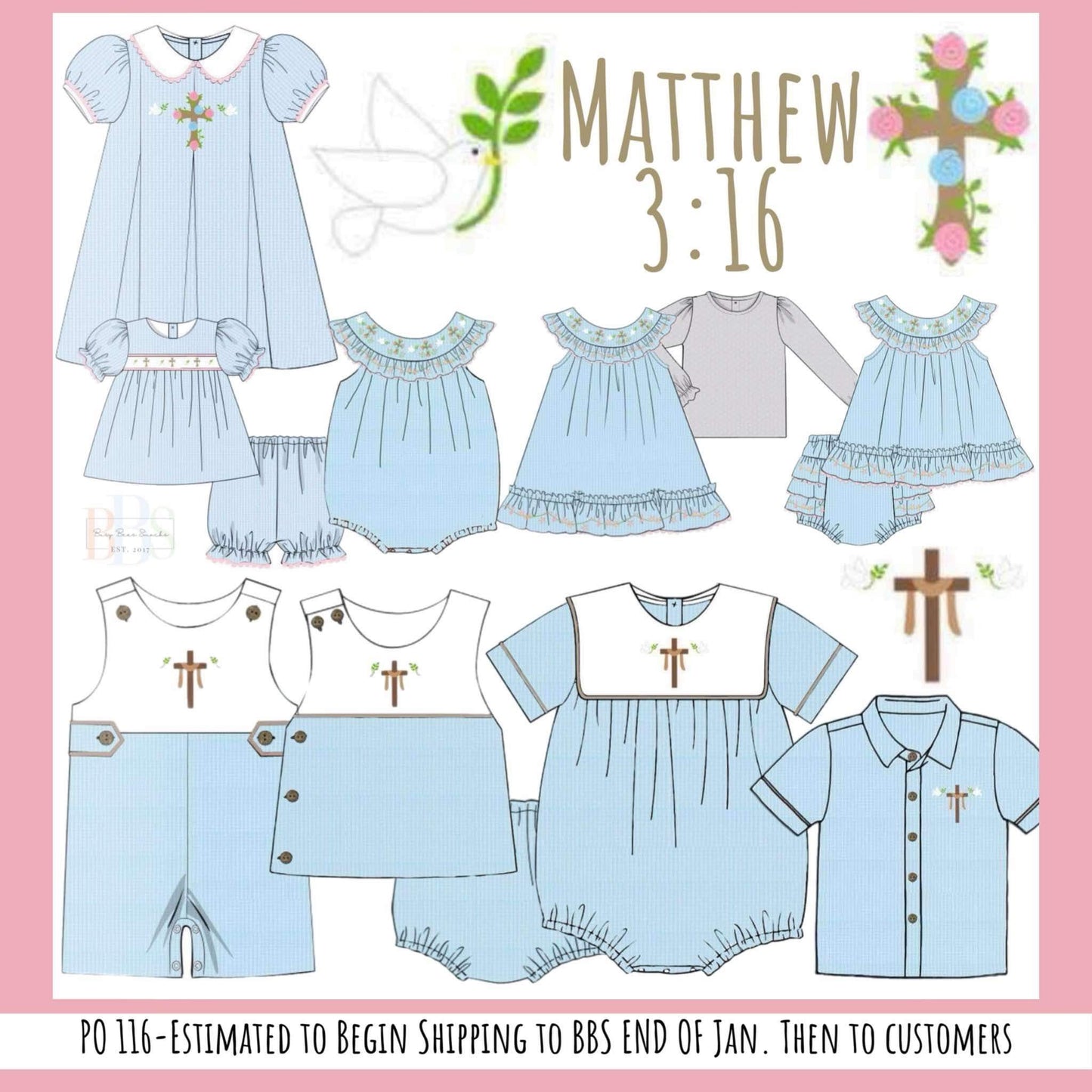 Pre Order 116: Matthew 3:16- Girls Woven Smocked Dress