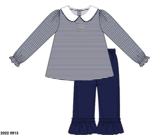 RTS: Kendall's Collection- Girls Navy Stripe Knit Pant Set