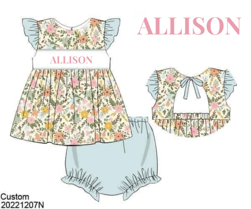 RTS: Kira Rae Name Smocks- Girls Knit Diaper Set “ALLISON”