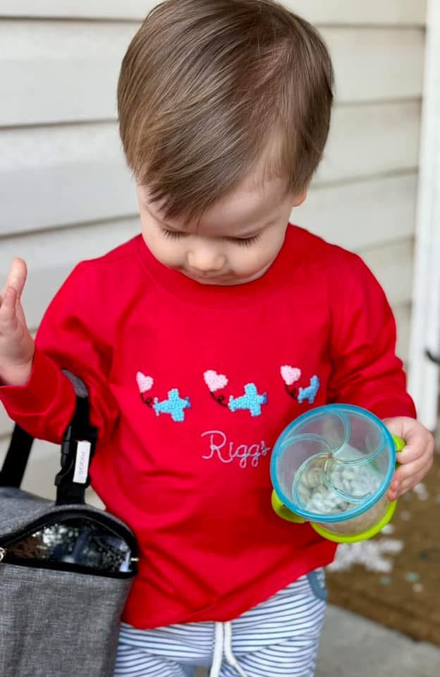 RTS: Valentine Shirt Only- Boys French Knot Airplane Knit Shirt (Without Monogram)