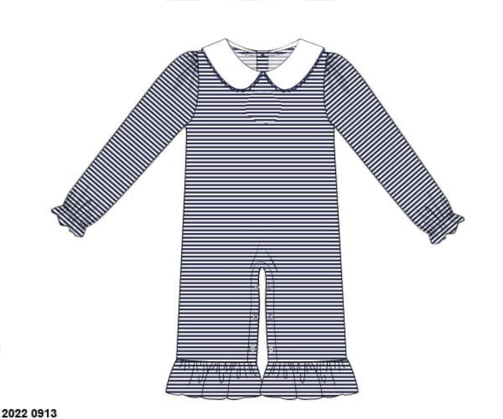 RTS: Kendall's Collection- Girls Navy Stripe Knit Romper