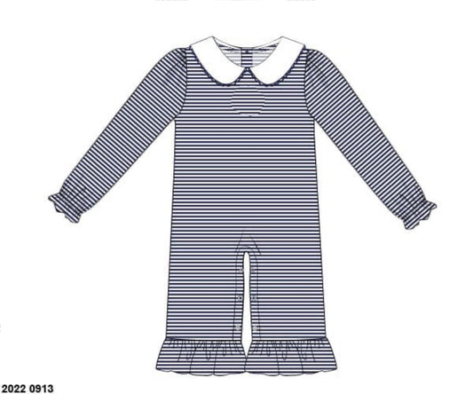 RTS: Kendall's Collection- Girls Navy Stripe Knit Romper