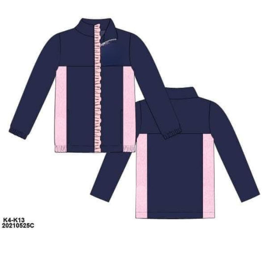 RTS: Fleece Jackets- Girls Navy & Pink Zipper Fleece (No Monogram)