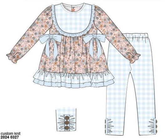 RTS: Delia Floral & Asher Blue- Girls Knit Legging Set