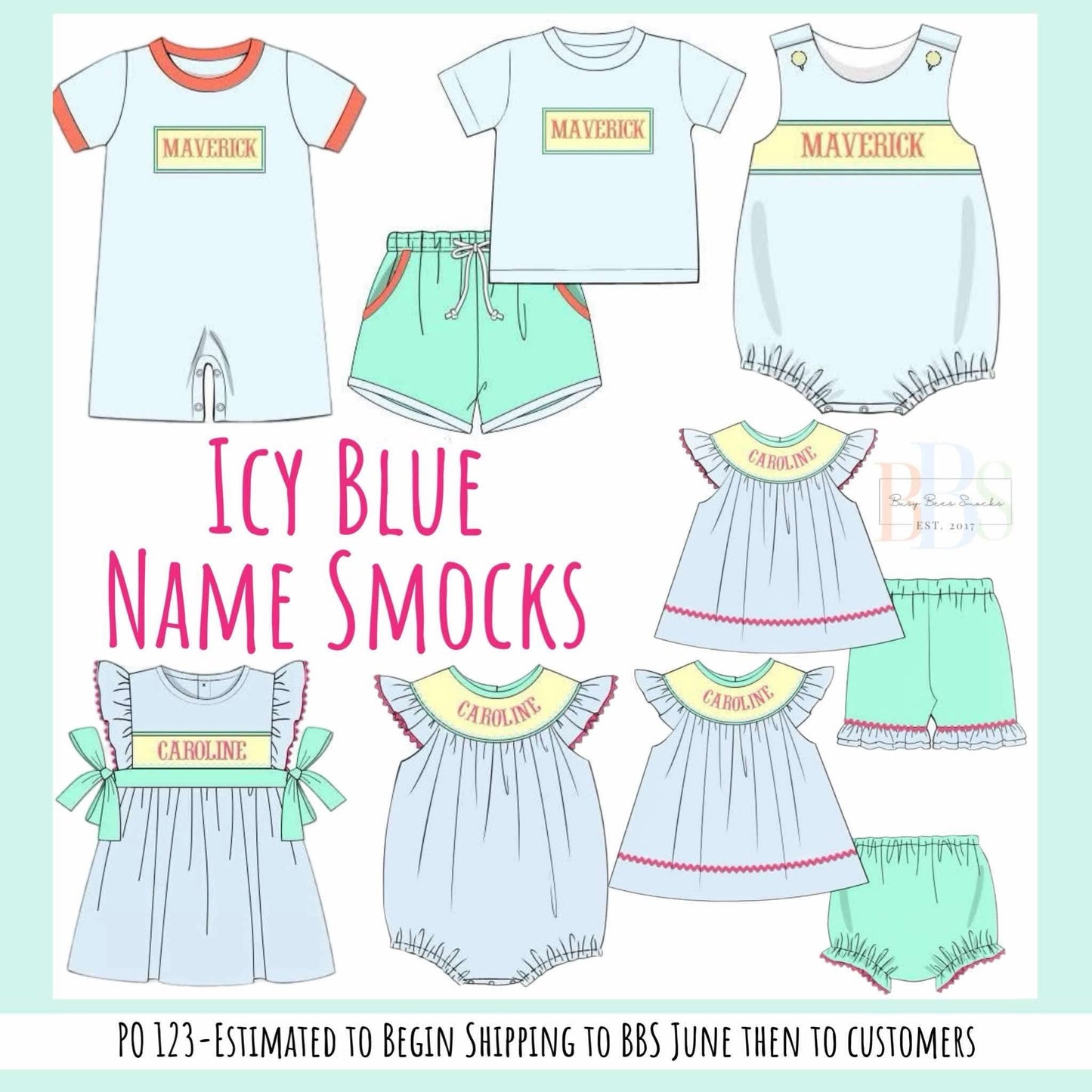 Pre Order 123: Icy Blue Name Smocks- Boys Knit Bubble