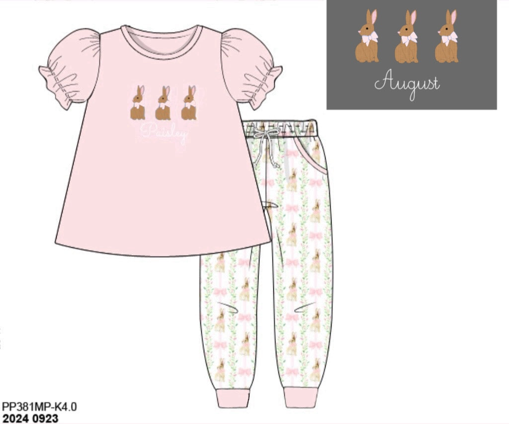 Pre Order 116: Bunny Grove- Girls Embroidered Knit Jogger Set