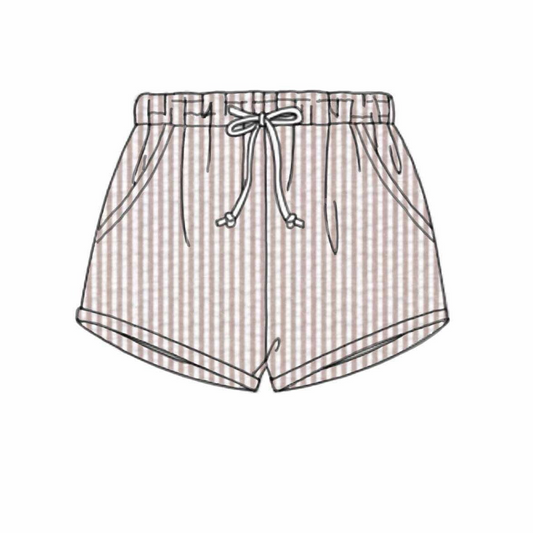 Pre Order 116: BBS Spring Puppy- Boys Tan Seersucker Shorties