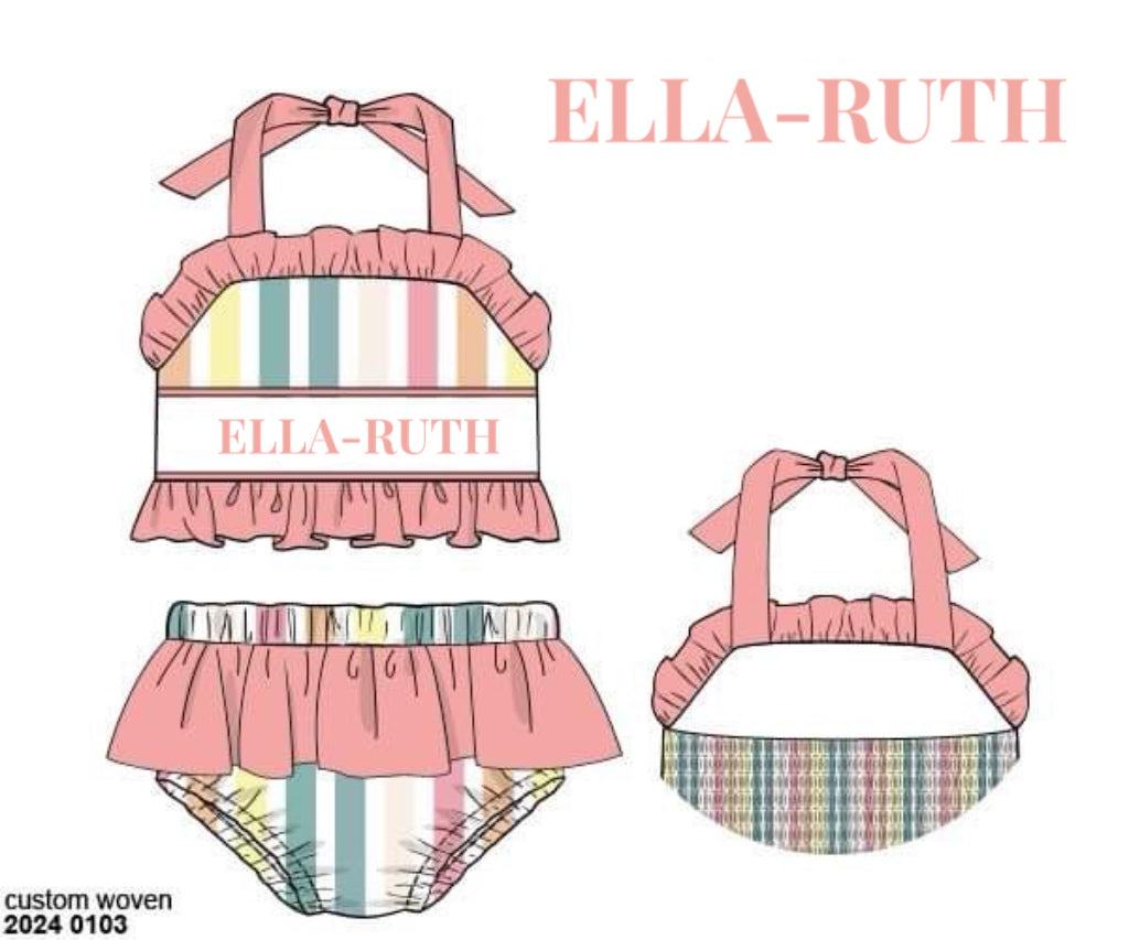 RTS: Jubilee Stripes- Girls Woven Name Smock 2pc. Swim “ELLA-RUTH”