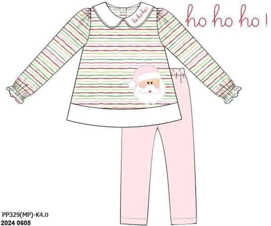 RTS: Holly Jolly Stripes- Girls Knit Legging Set “ho ho ho!”