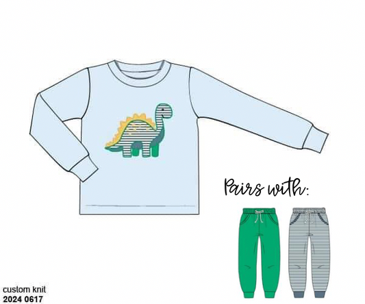 RTS: Boys Mix & Match- Stripe Dino Knit Shirt