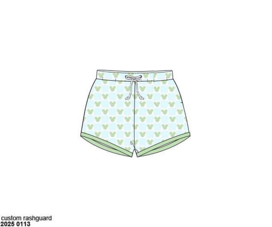 Pre Order 122: Denny Mouse- Boys Rash Guard Swim Shorties