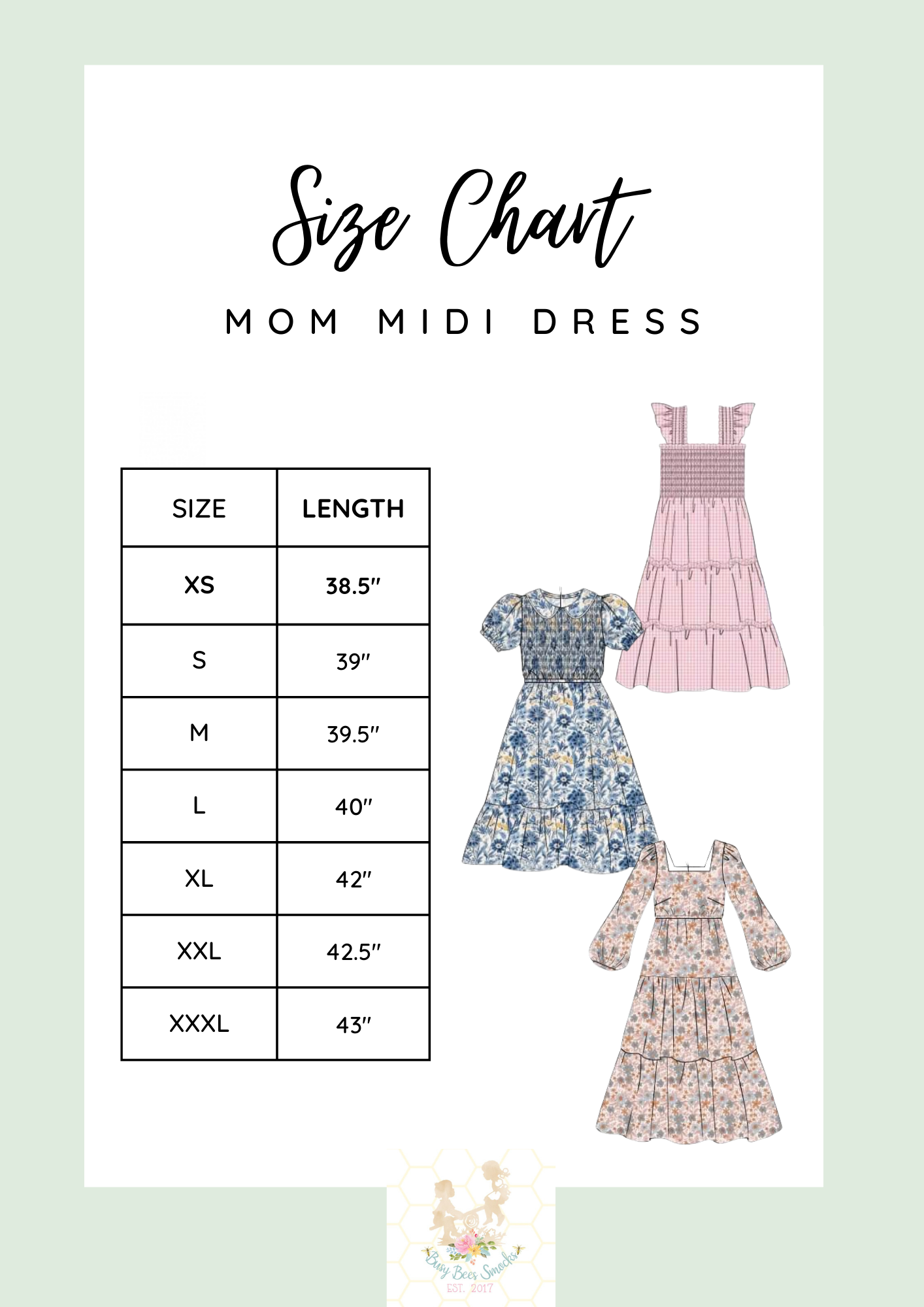 Mom Midi Dress Size Chart