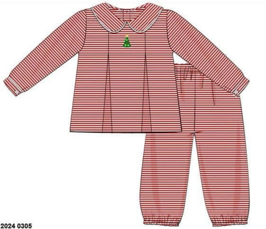 RTS: Embroidered Christmas Tree- Boys Knit Bubble Pant Set