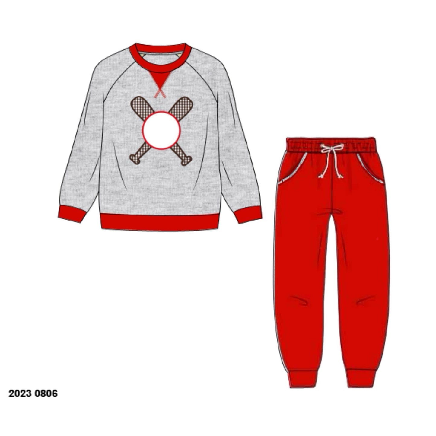 RTS: Knit Jogger Sets- Unisex Red & Gray Baseball