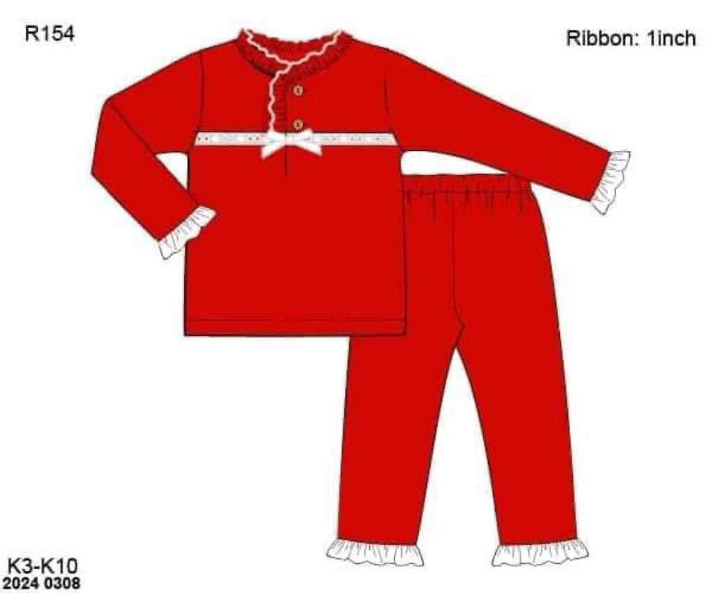 RTS: Jolly Pajamas- Girls Red Knit Lounge Set