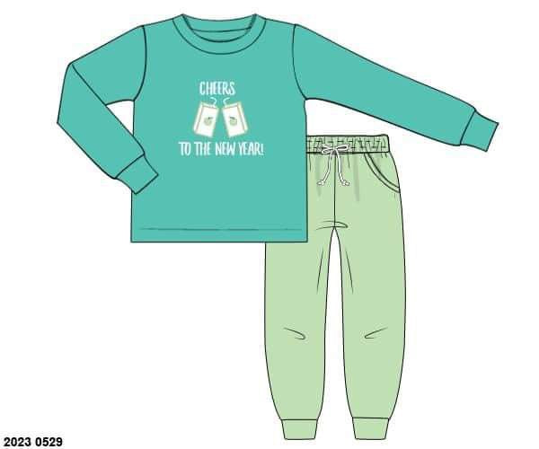 RTS: New Years!-  Boys Cheers Juice Box Knit Jogger Set