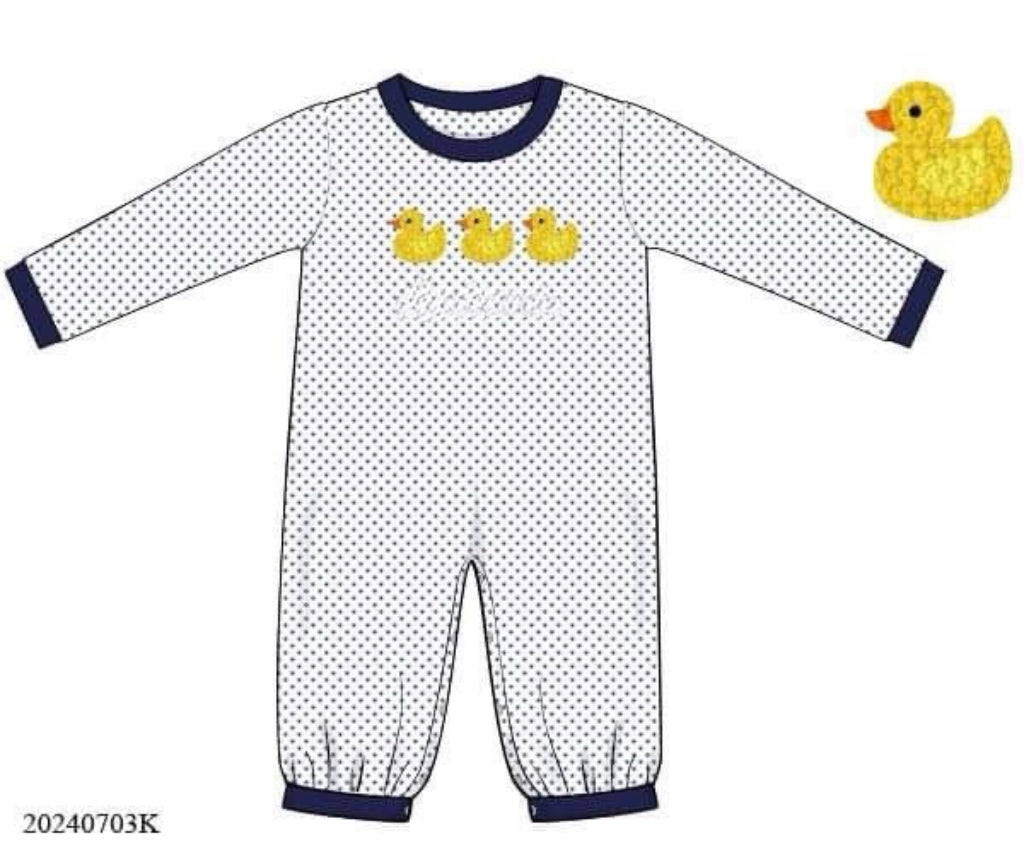 RTS: Deacon's Duckies- Boys Knit Romper