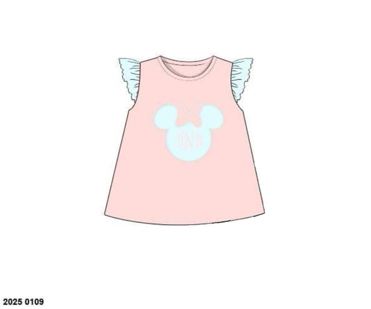 Pre Order 122: Denny Mouse- Girls Knit Appliqué Shirt