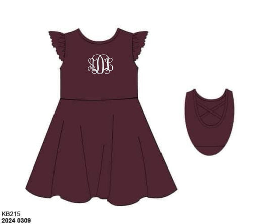 RTS: Maroon- Girls Knit Dress- Monogram 4t “ADL”