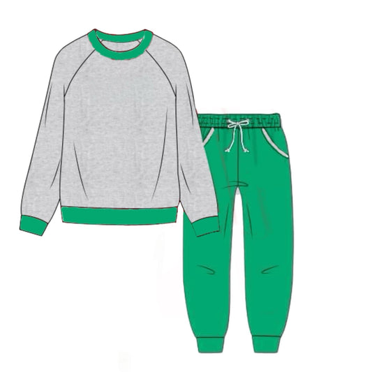 RTS: Knit Jogger Sets- Boys Solid Green & Gray