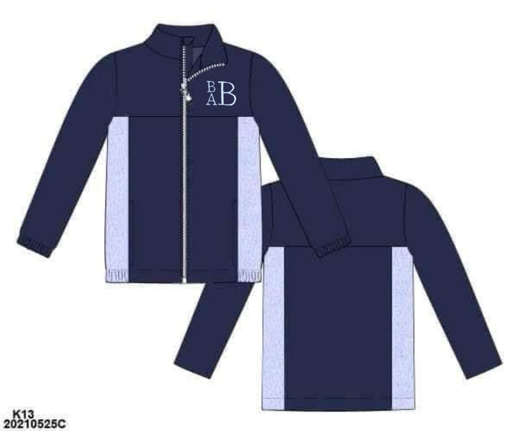 RTS: Fleece Jackets- Boys Navy & Light Blue Zipper Fleece “BBA”