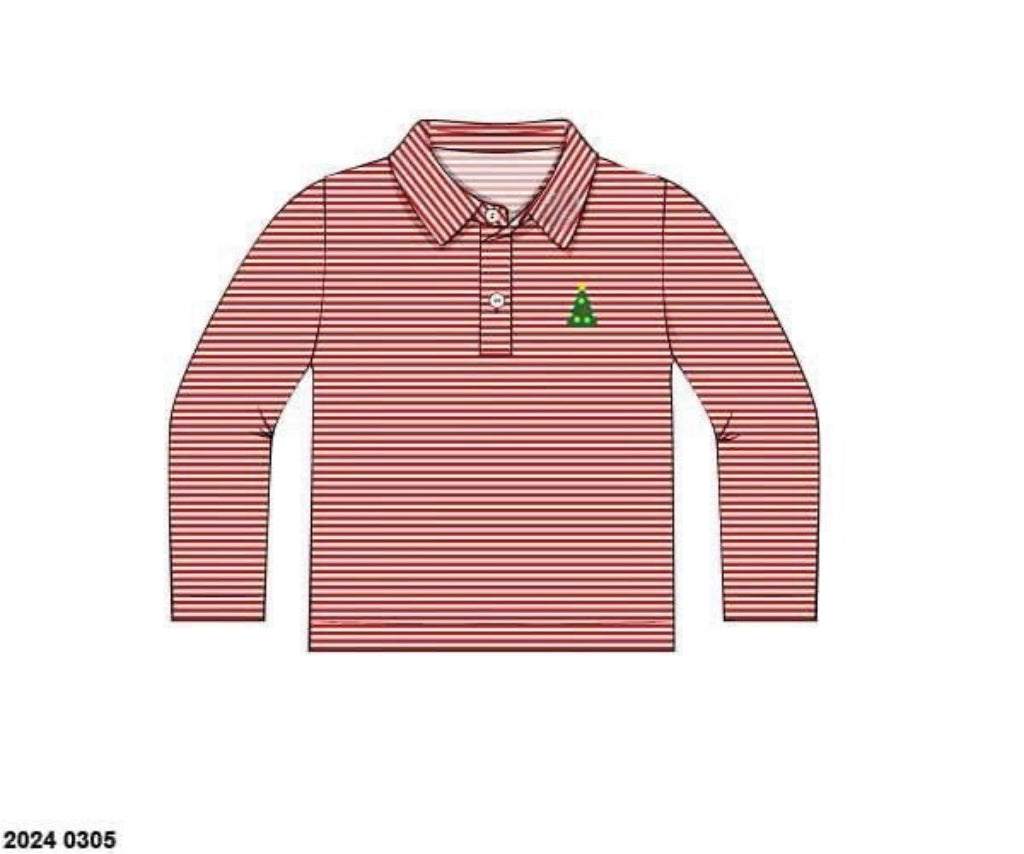 RTS: Embroidered Christmas Tree- Boys Knit Polo