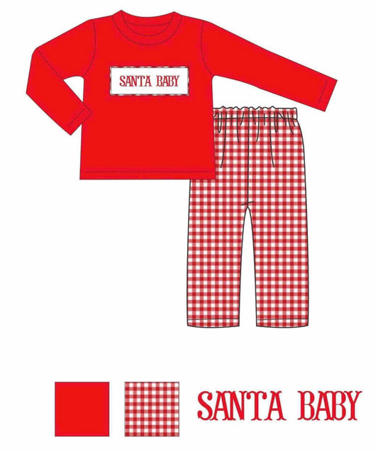 RTS: Boys Red "Santa Baby" Woven Pant Set