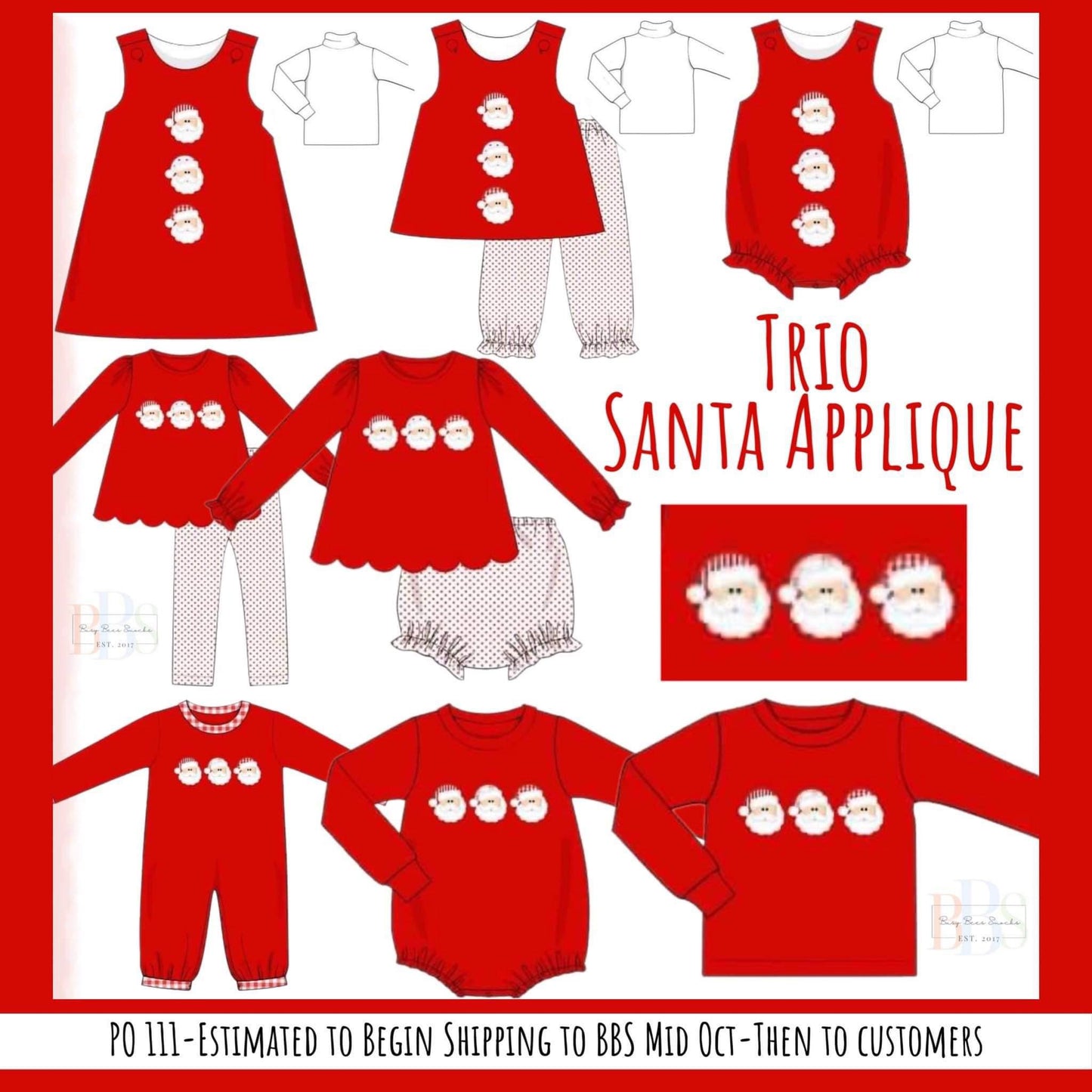 RTS: Trio Santa Appliqué- Girls 2pc Knit Bubble