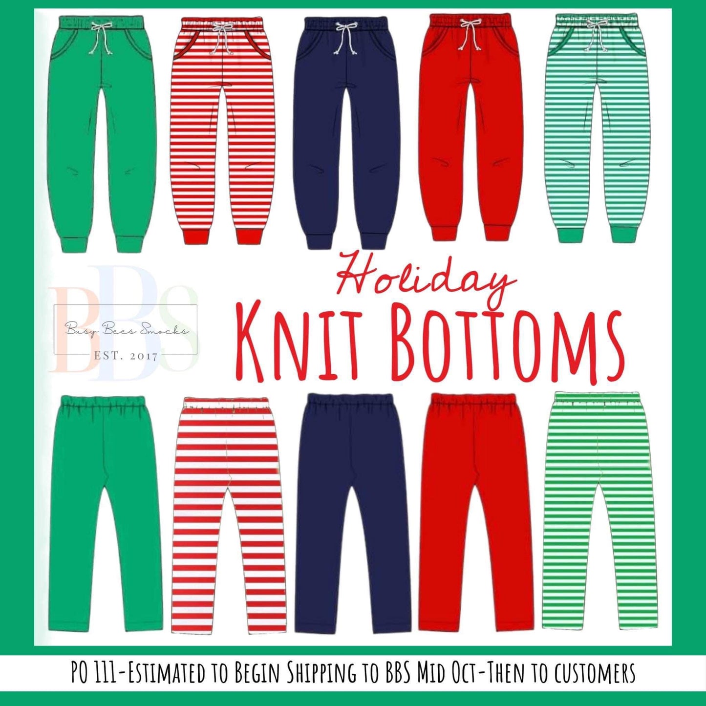 RTS: Holiday Knit Bottoms Only- Boys Green Stripe Joggers