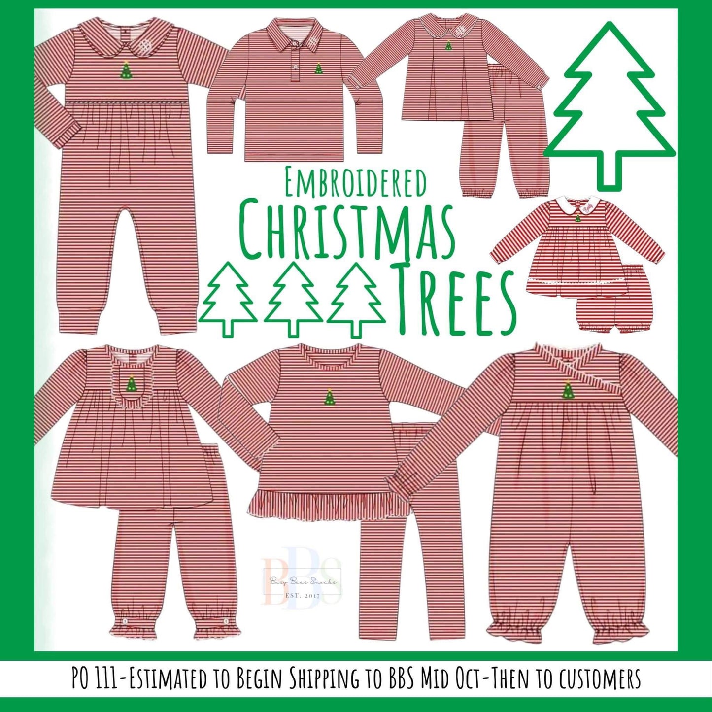 RTS: Embroidered Christmas Tree- Boys Knit Bubble Pant Set