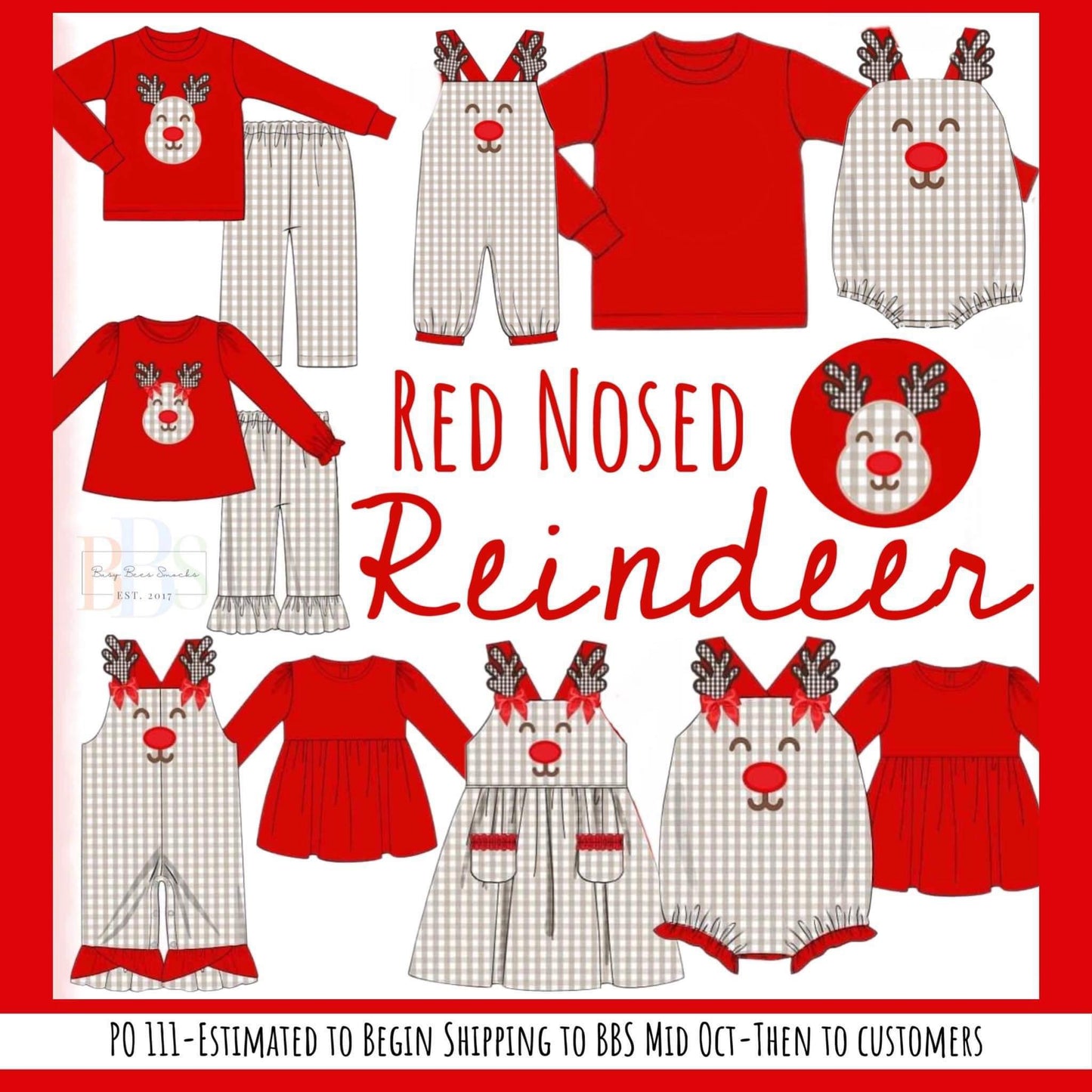 RTS: Red Nosed Reindeer- Boys 2pc Woven Bubble