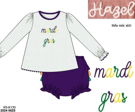 RTS: Mardi Party- Girls Chain Stitch Knit Diaper Set