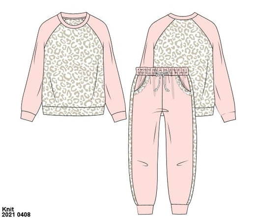 RTS: Knit Jogger Sets- Girls Pink & Cheetah Knit Jogger Set