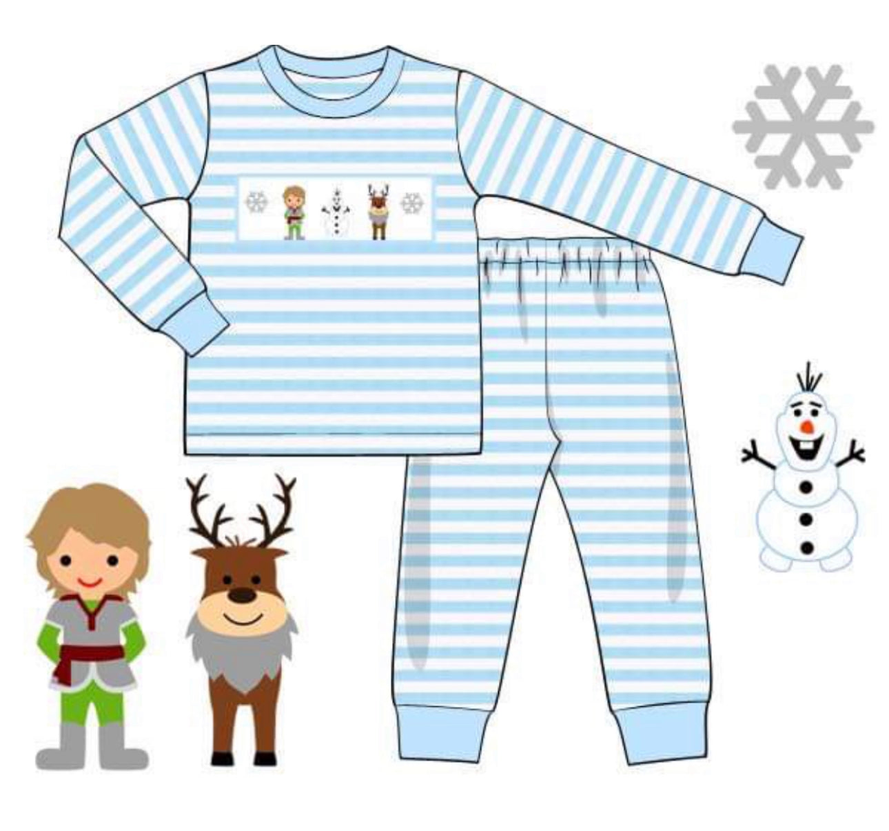 RTS: Ice Queen- Boys Smocked 2pc Lounge Set