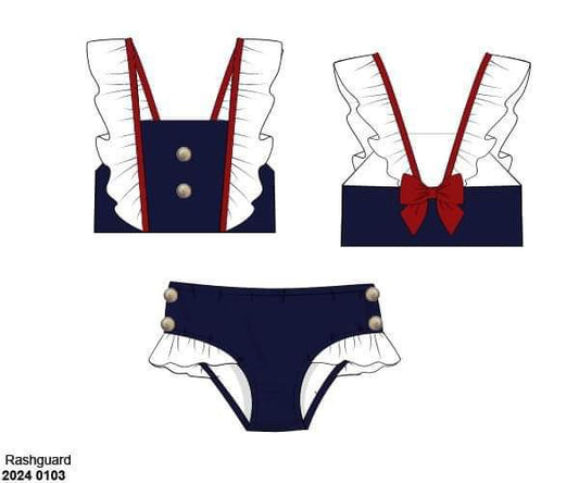 RTS: Sailors At Sea- Girls 2pc Ruffle Swim Suit