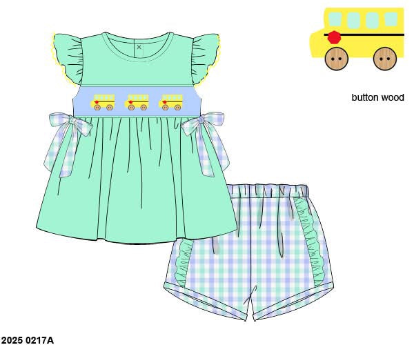 Pre Order 123: Cheese Wagons- Girls Smocked Short Set