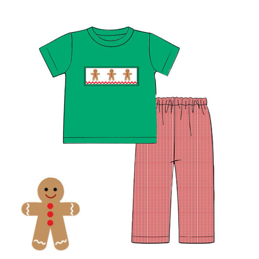 RTS: Boys Green Gingerbread Woven Pant Set