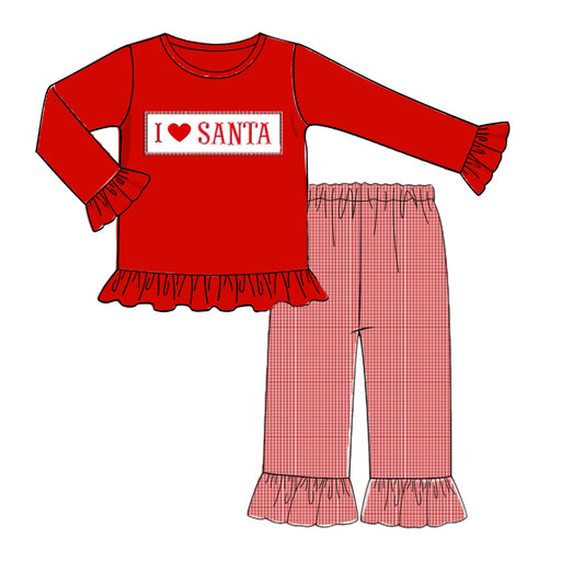 RTS: Girls Red "I ❤️ Santa" Woven Pant Set