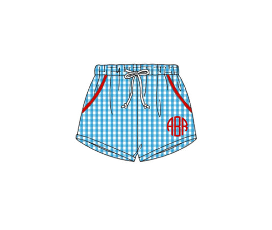 Pre Order 119: Ariel Floral & Aqua Gingham- Boys Woven Swim Shorties