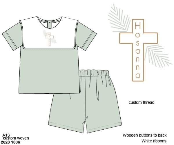 Pre Order 116: Hosanna- Boys Woven Angled Short Set