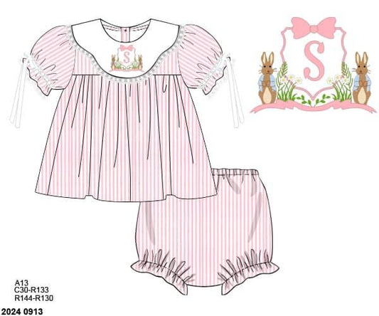 Pre Order 116: Bunny Crest - Girls Woven Diaper Set