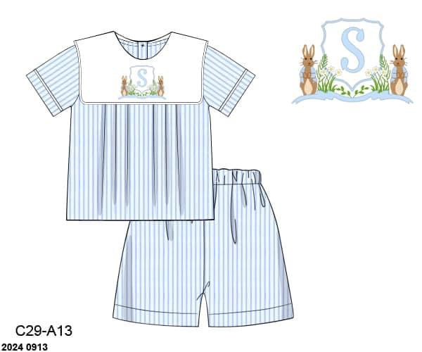 Pre Order 116: Bunny Crest - Boys Woven Short Set