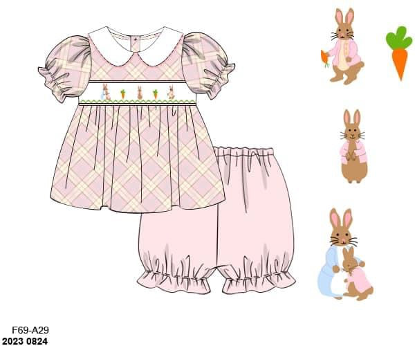 Pre Order 116: Smocked Peter Rabbit- Girl Bubble Short Set