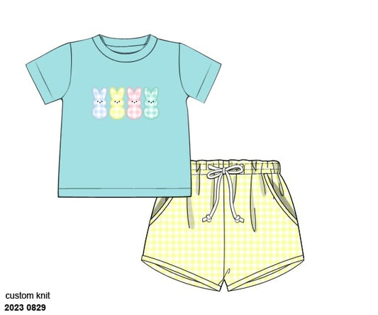 Pre Order 116: Appliqué Peeps- Boys Knit Shortie Set