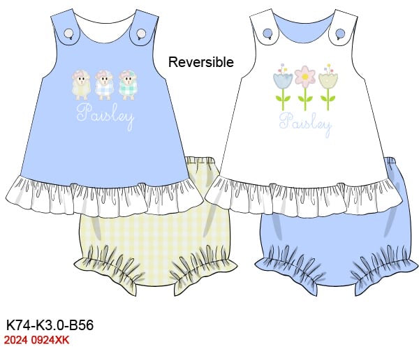 Pre Order 116: Reversible Spring!- Girls Knit Diaper Set