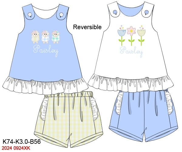 Pre Order 116: Reversible Spring!- Girls Knit Shortie Set