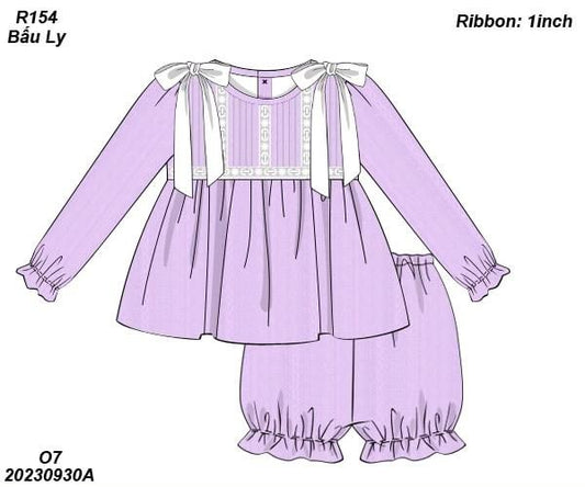 Pre Order 116: Lily Lavender- Girls Linen Bubble Short Set