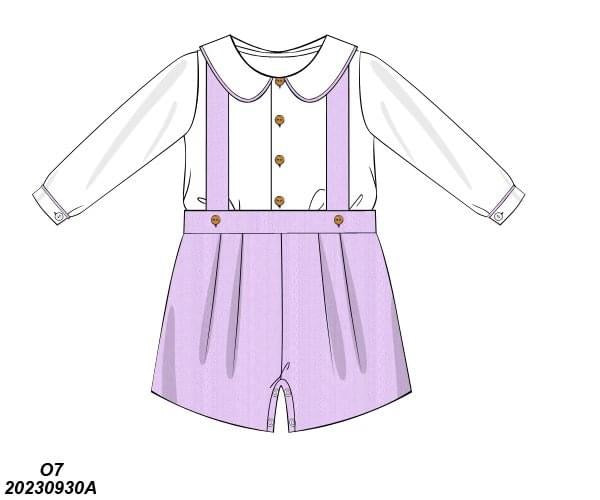 Pre Order 116: Lily Lavender- Boys Linen 2pc Romper